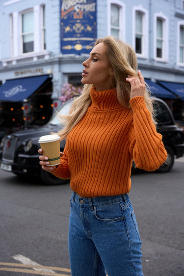 Orange turtleneck clearance outfit