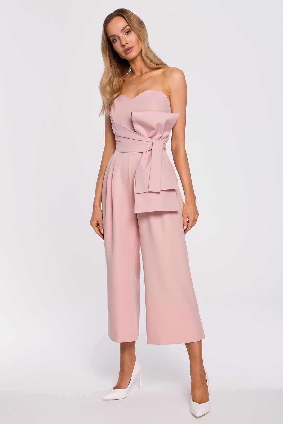 Tie Bow Cropped Strapless Jumpsuit