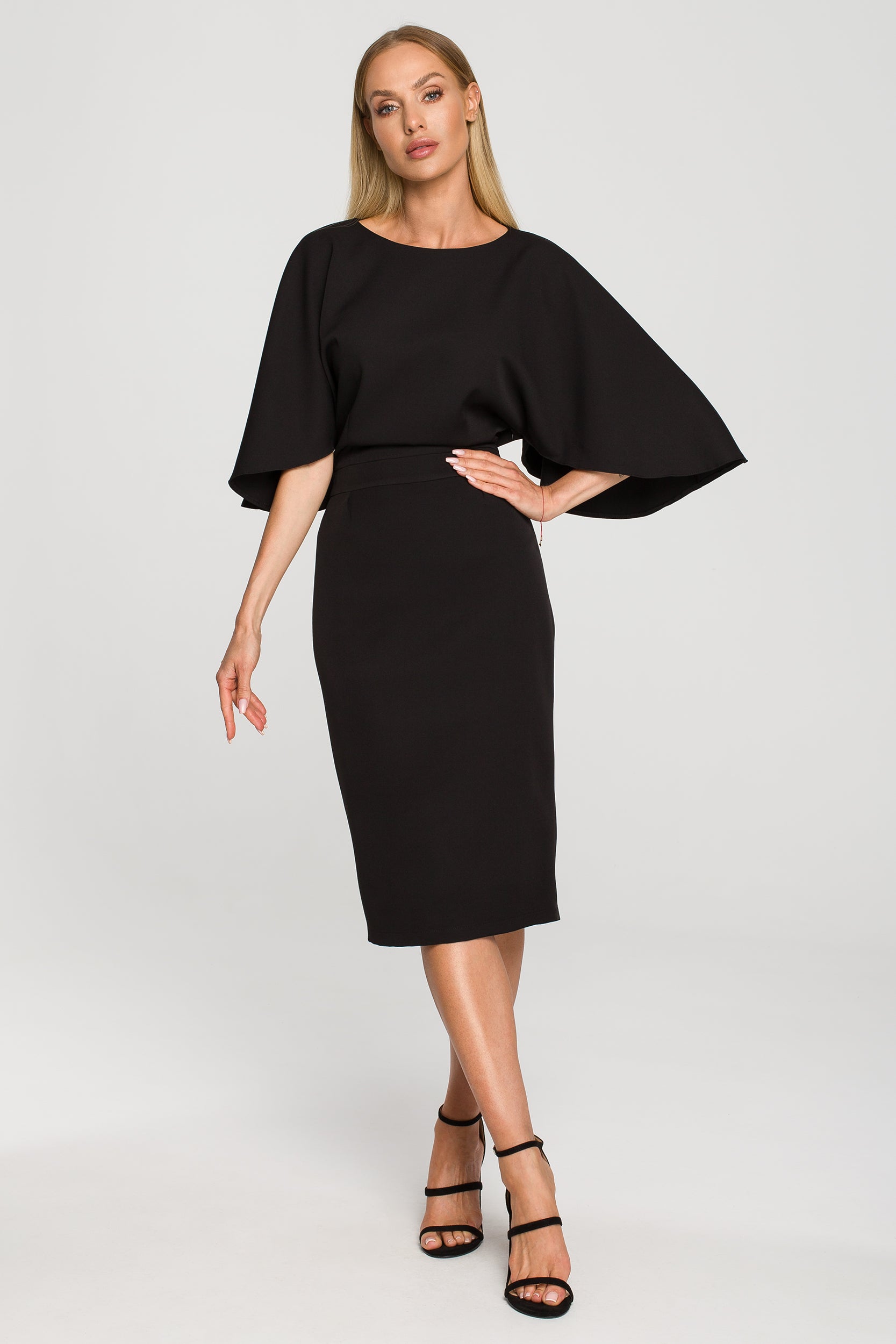 Kimono Sleeve Black Midi Dress