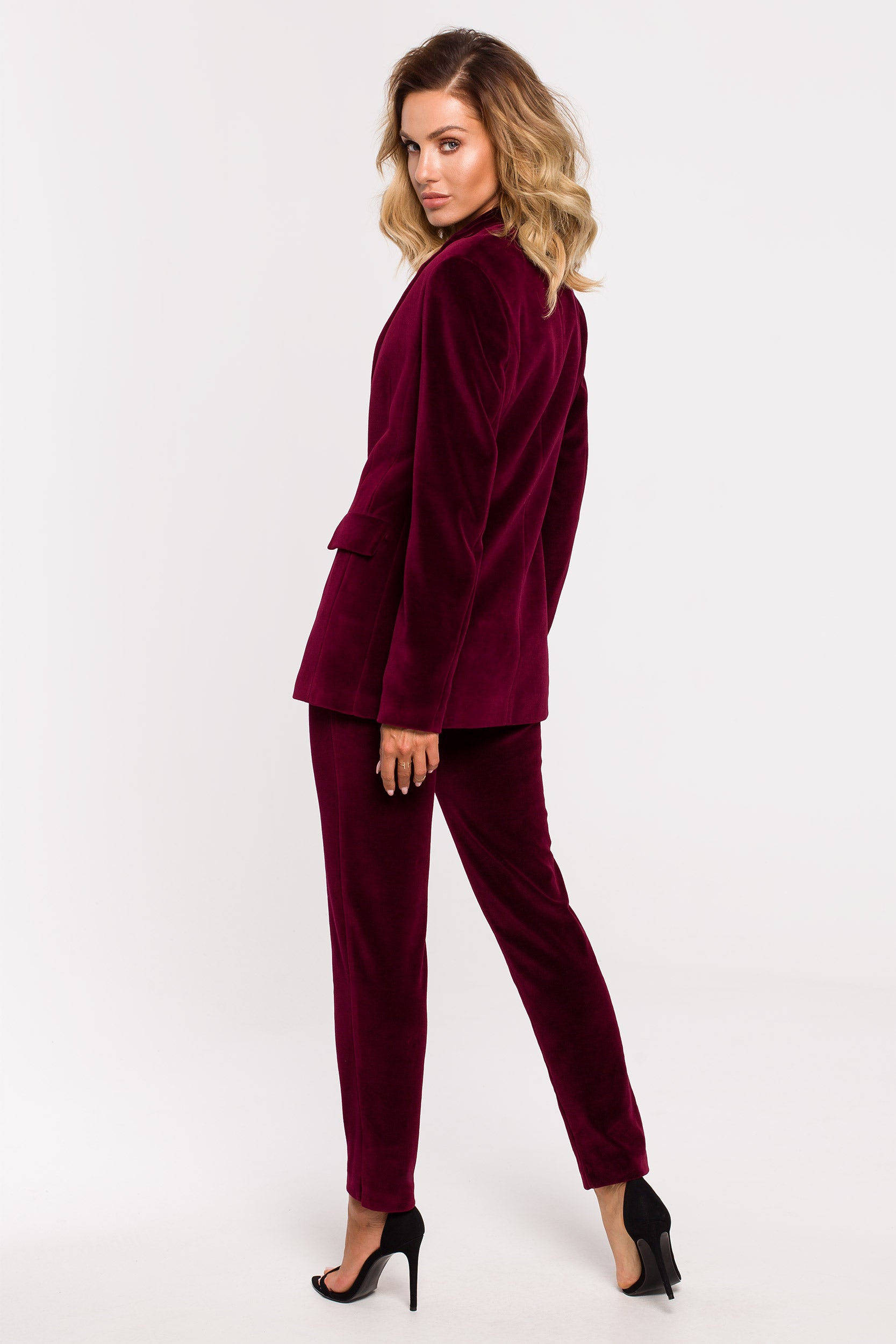 Velvet Burgundy Women Pantsuits Autumn 2 Buttons Blazer+ Wide Zipper Long  Pants Officer Lady Trousers Suits - AliExpress